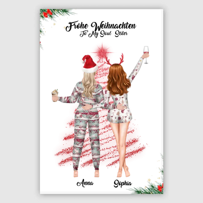 Weihnachtsfeier 2 Freundinnen Personalisiertes Geschenk - Leinwand