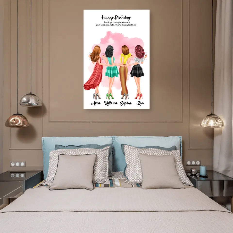 4 Freundinnen Bild Geschenk personalisiert - Poster