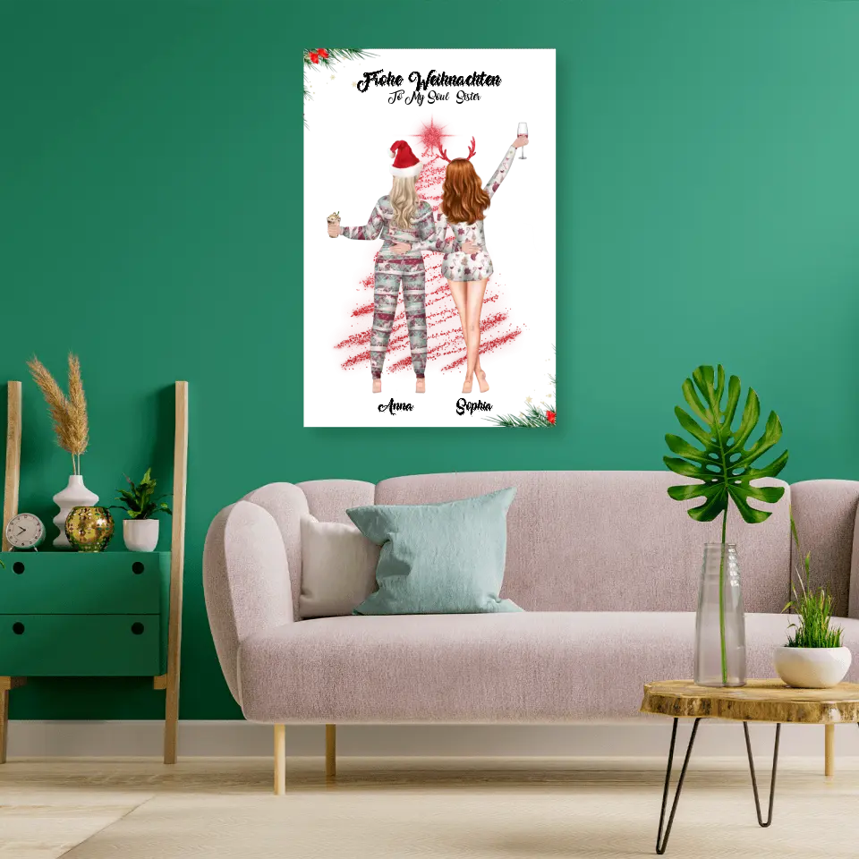 Weihnachtsfeier 2 Freundinnen Personalisiertes Geschenk - Leinwand
