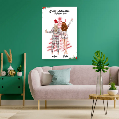 Weihnachtsfeier 2 Freundinnen Personalisiertes Geschenk - Leinwand