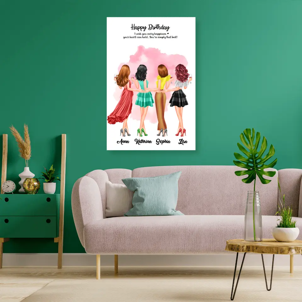 4 Freundinnen Bild Geschenk personalisiert - Poster