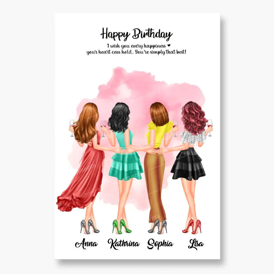 4 Freundinnen Bild Geschenk personalisiert - Poster
