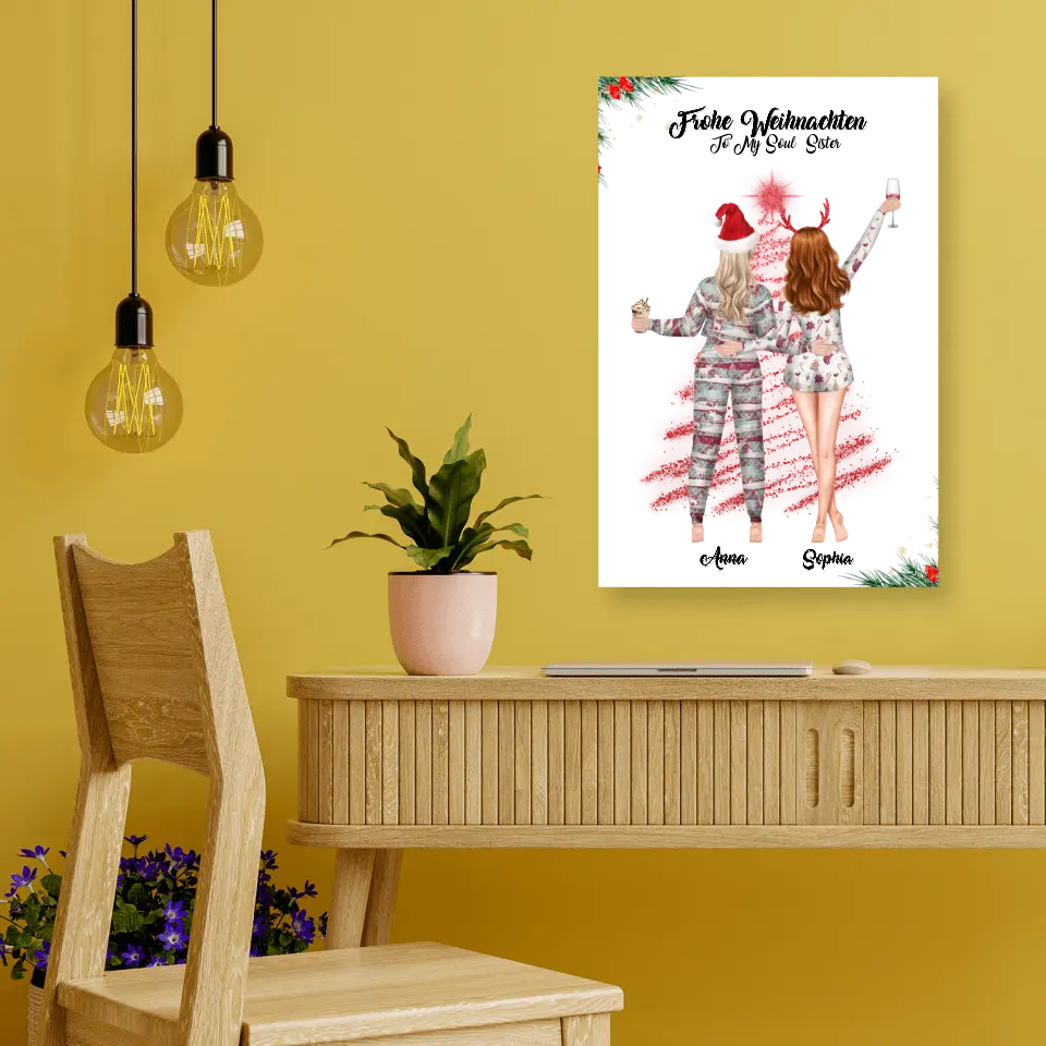 Weihnachtsfeier 2 Freundinnen Personalisiertes Geschenk - Leinwand