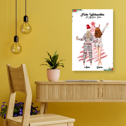 Weihnachtsfeier 2 Freundinnen Personalisiertes Geschenk - Leinwand