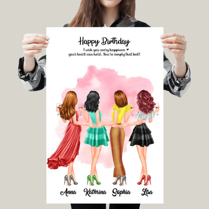 4 Freundinnen Bild Geschenk personalisiert - Poster