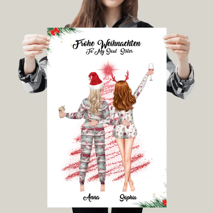 Weihnachtsfeier 2 Freundinnen Personalisiertes Geschenk - Leinwand