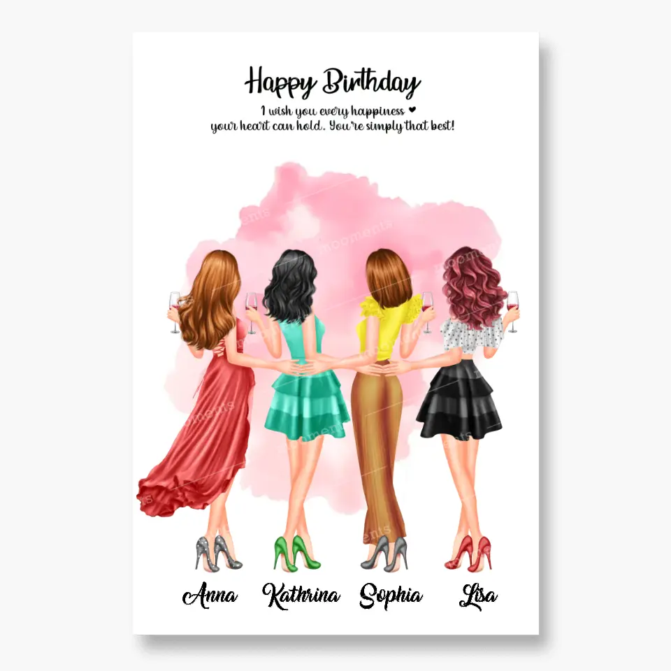 4 Freundinnen Bild Geschenk personalisiert - Poster