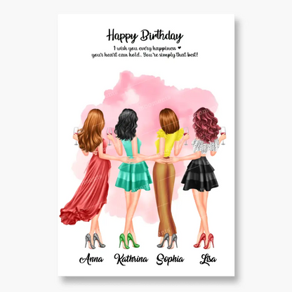 4 Freundinnen Bild Geschenk personalisiert - Poster