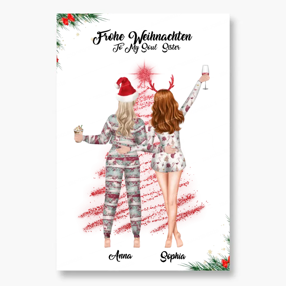 Weihnachtsfeier 2 Freundinnen Personalisiertes Geschenk - Leinwand