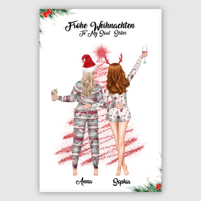 Weihnachtsfeier 2 Freundinnen Personalisiertes Geschenk - Alu-Dibond