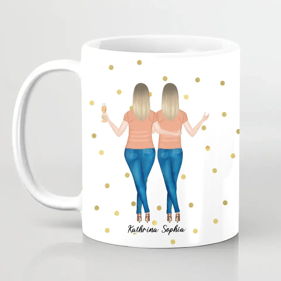 2 Freundinnen - Personalisiertes Geburtstagsgeschenk - Herz Tassen