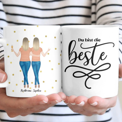 2 Freundinnen - Personalisiertes Geburtstagsgeschenk - Herz Tassen
