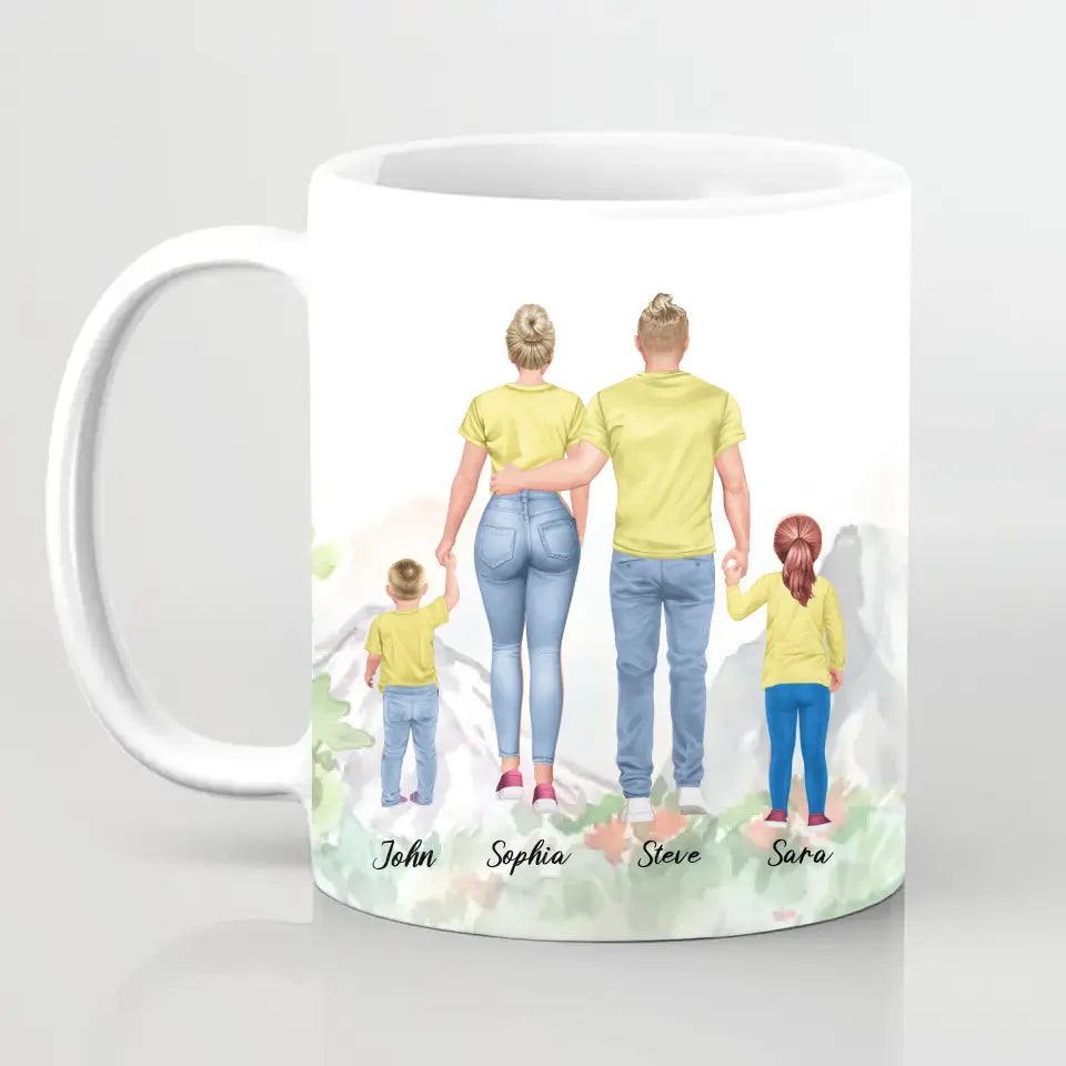 Vater und Mutter mit zwei Kindern - personalisiertes Geschenk - Tassen