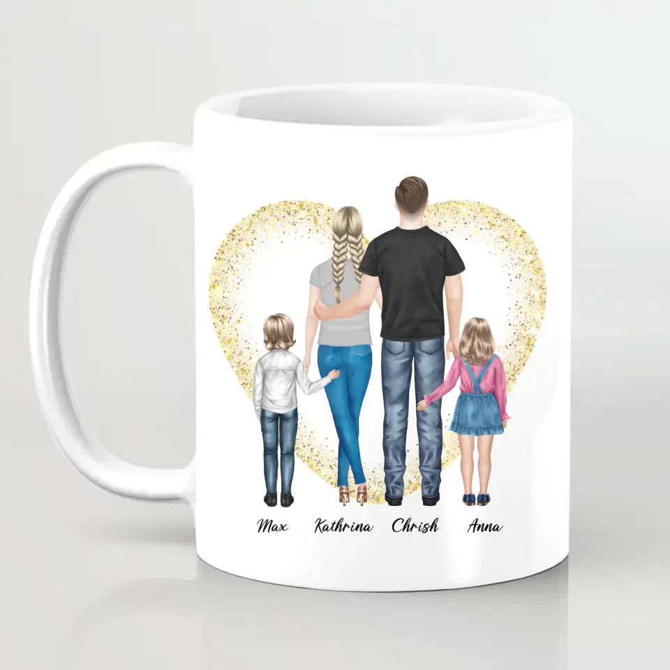 Ehepaar mit Tochter und Sohn - persönliches Wandbild - Tassen