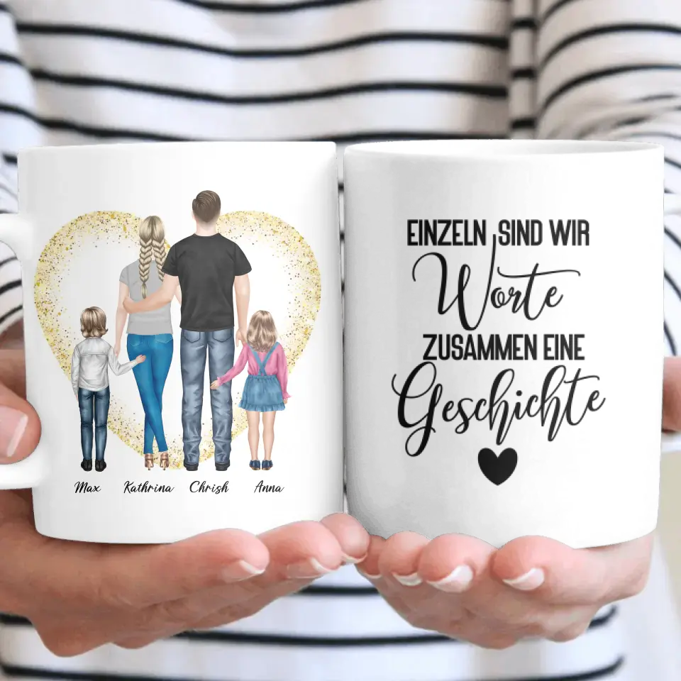 Ehepaar mit Tochter und Sohn - persönliches Wandbild - Tassen