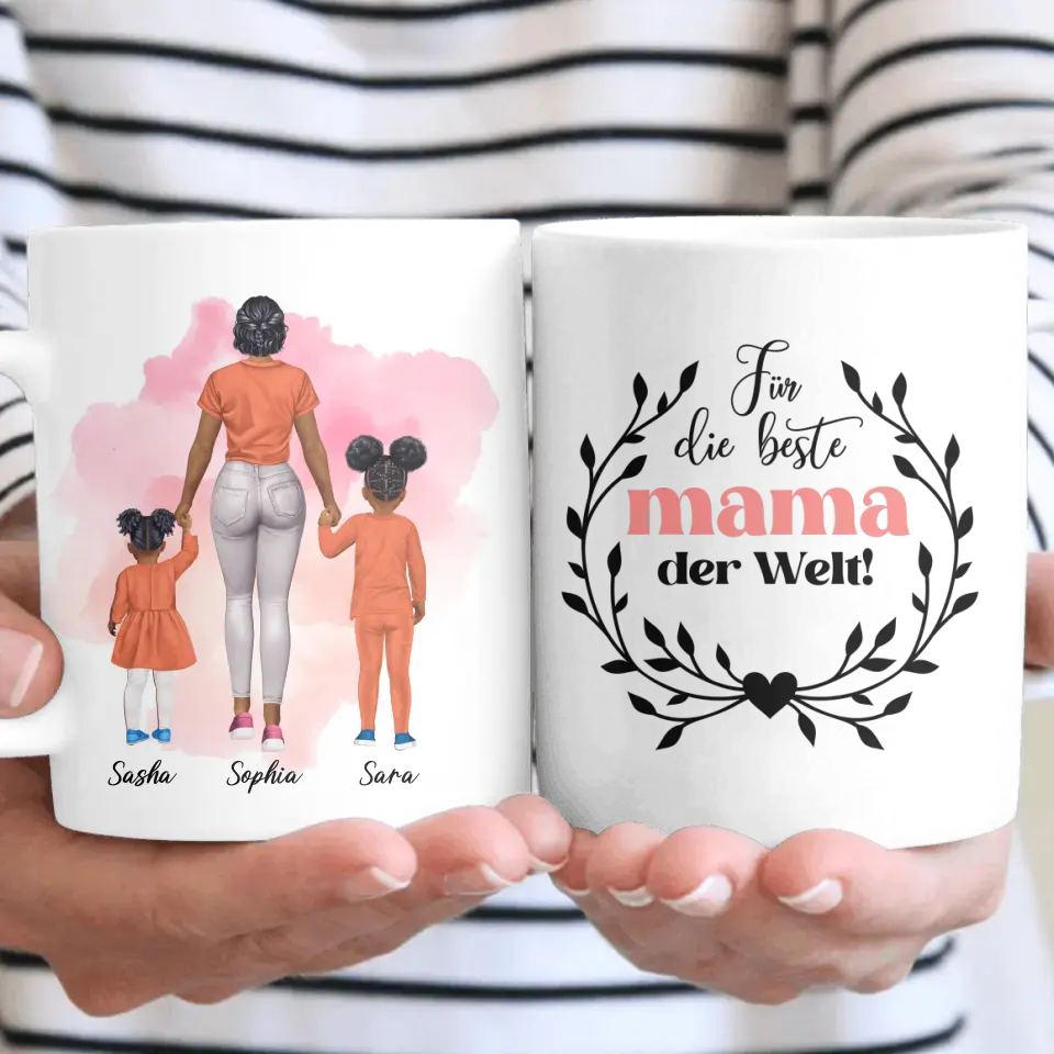 Mutter mit zwei Mädchen - personalisiertes Geschenk - Herz Tassen