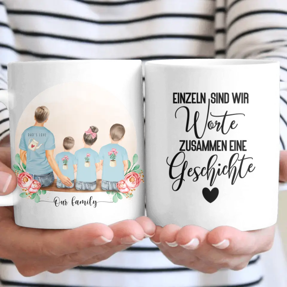 Vater mit drei Kindern - Personalisiertes Geschenk - Herz Tassen