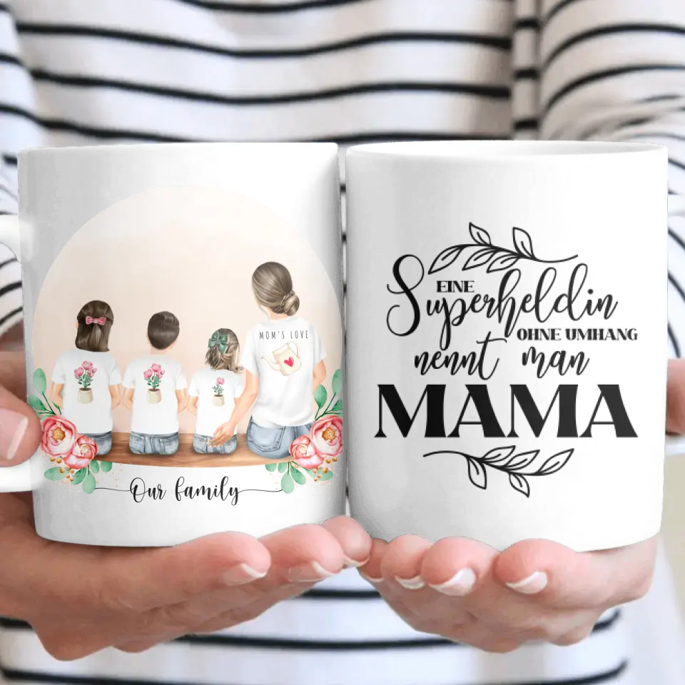 Mutter mit drei Kindern - Personalisiertes Geschenk - Herz Tassen