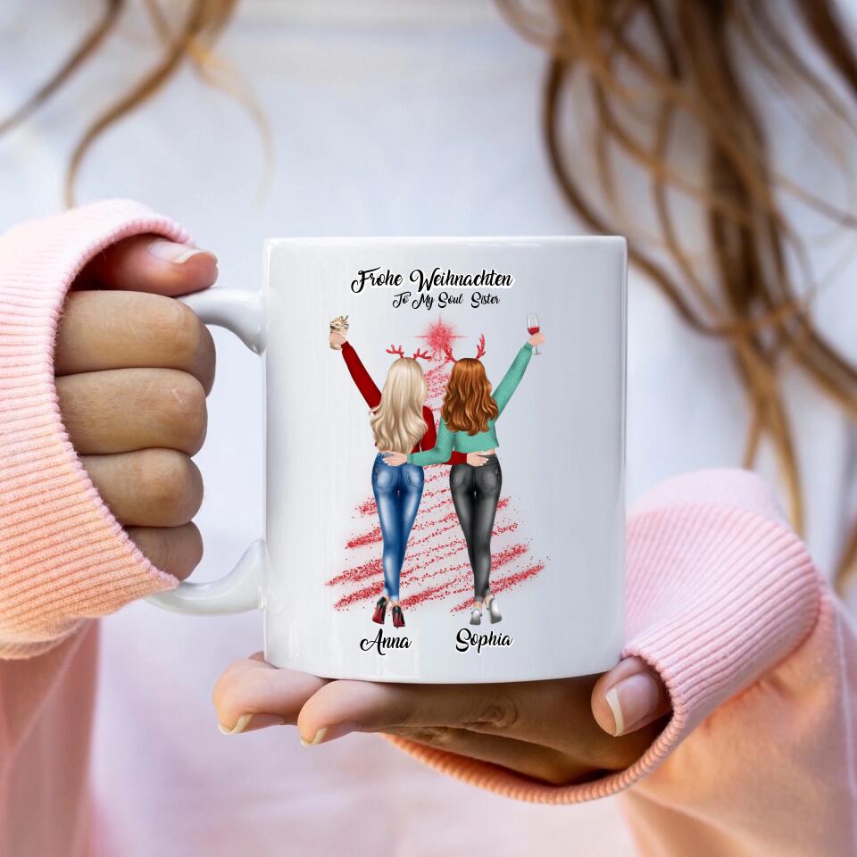 Weihnachtsfeier 2 Freundinnen Personalisiertes Geschenk - Herz Tassen