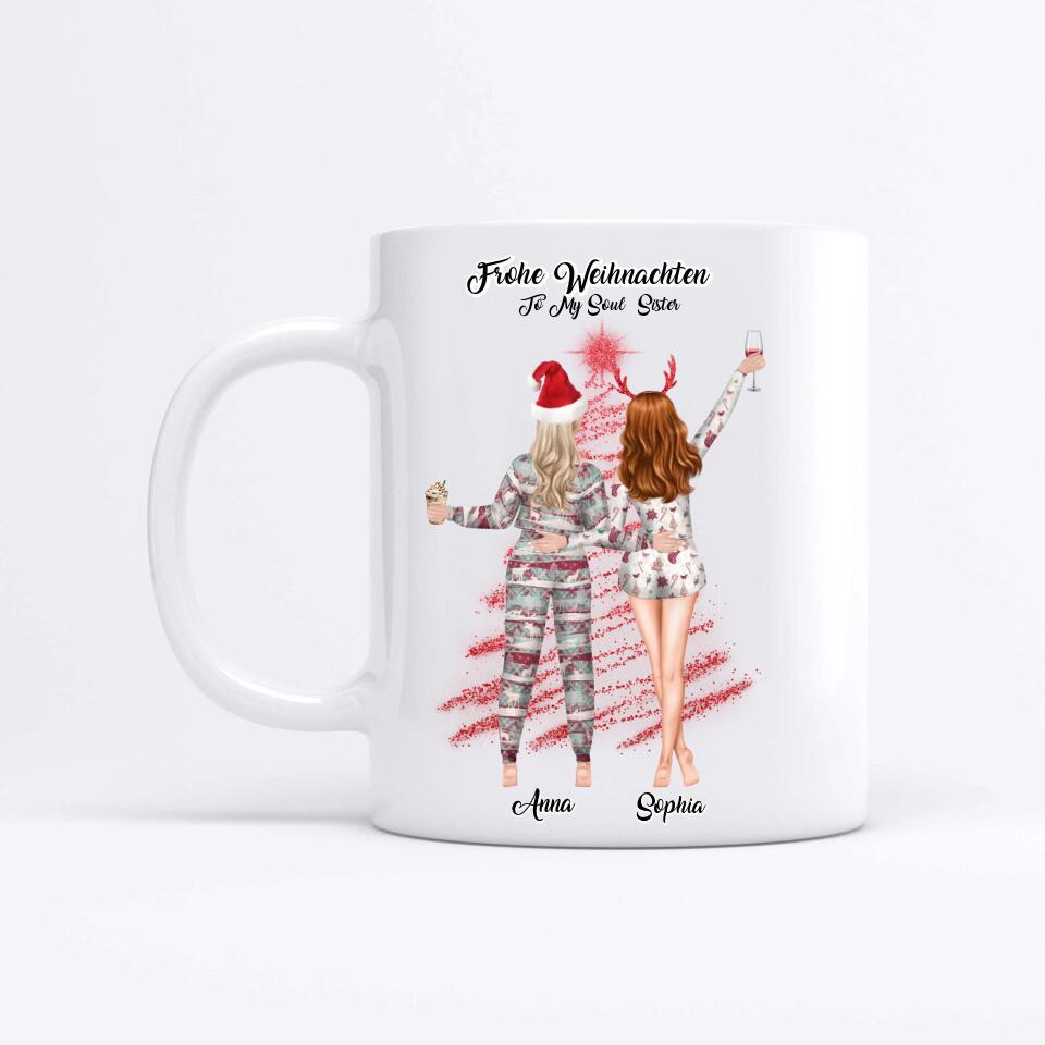 Zwei Freunde im Pyjama Personalisiertes Weihnachtsgeschenk - Herz Tassen