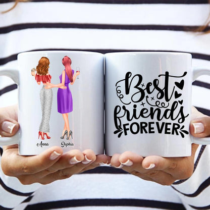 2 Freundinnen personalisiertes Partygeschenk - Herz Tassen