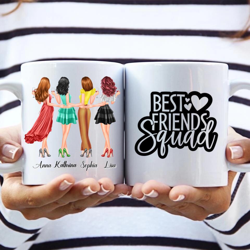 4 Freundinnen Bild Geschenk personalisiert - - Herz Tassen