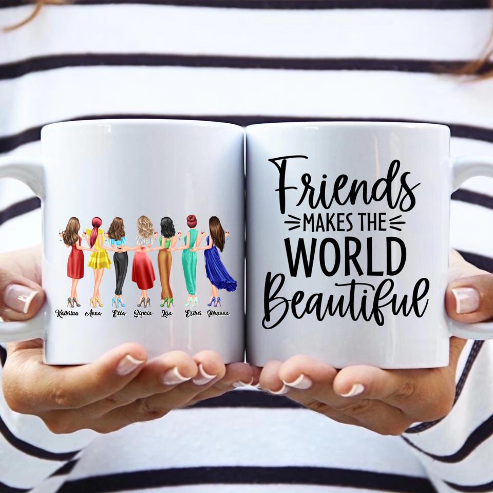 7 Freundinnen personalisiertes Partygeschenk - Herz Tassen