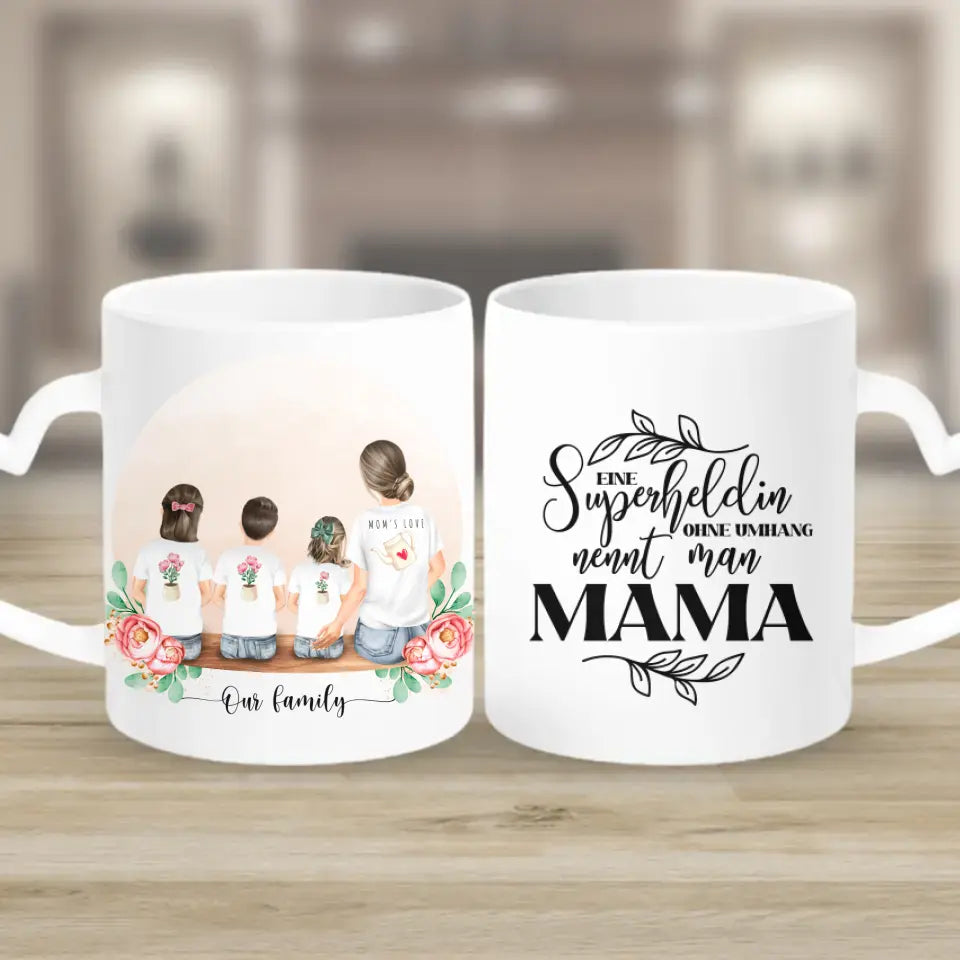 Mutter mit drei Kindern - Personalisiertes Geschenk - Tassen