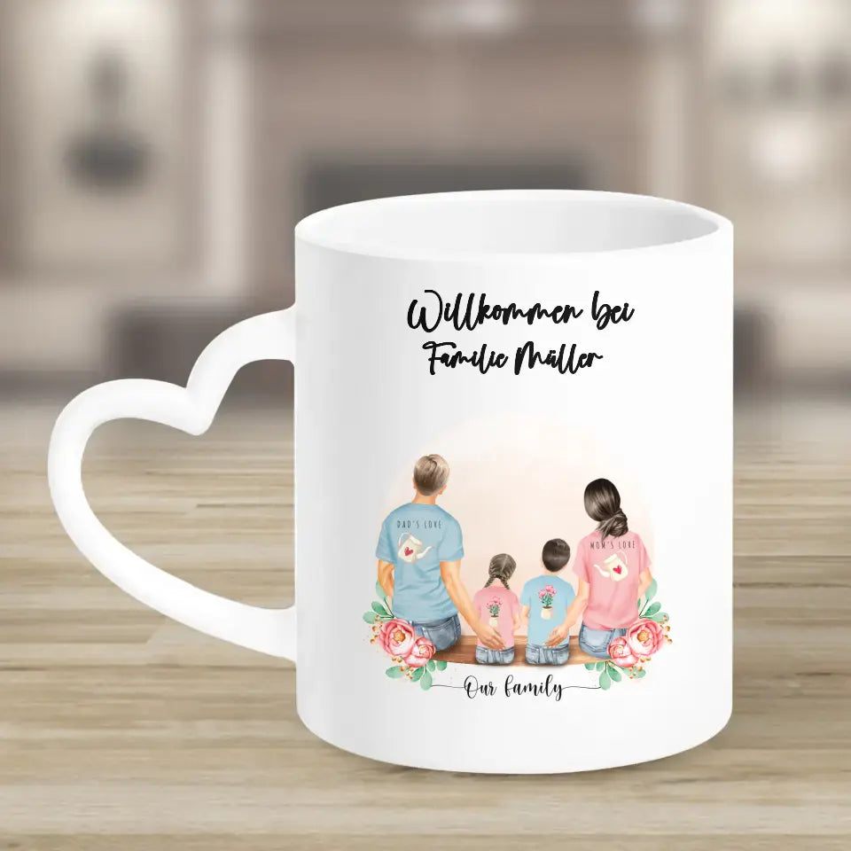 Vater und Mutter mit zwei Kindern - Personalisiertes Geschenk - Herz Tassen