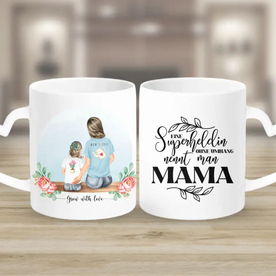 Personalisiertes Familienporträt - Mutter und Mädchen - Herz Tassen
