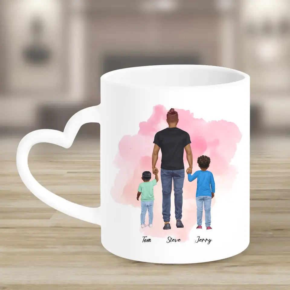 Vater mit zwei Söhnen - personalisiertes Geschenk - Herz Tassen