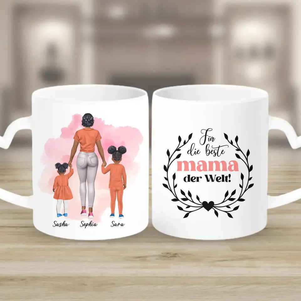 Mutter mit zwei Mädchen - personalisiertes Geschenk - Herz Tassen