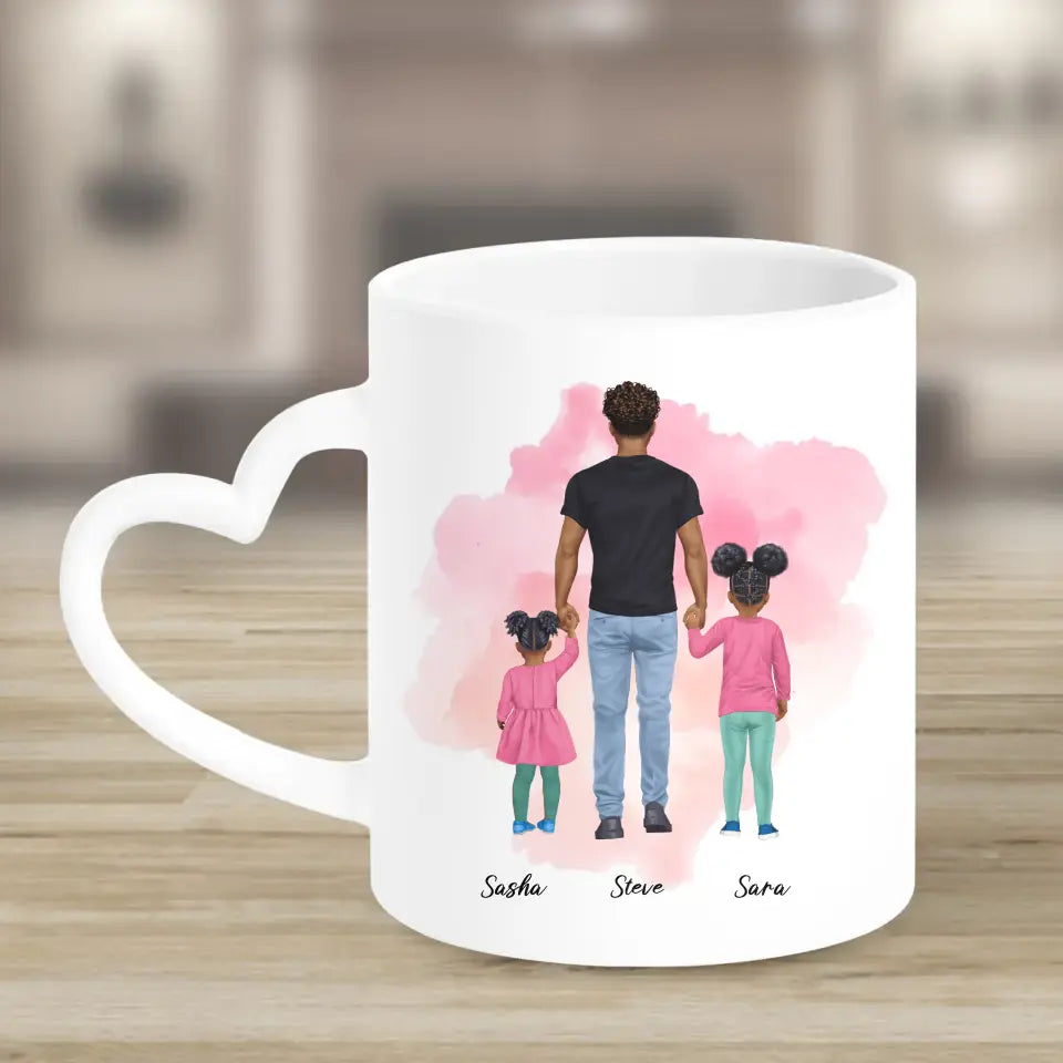Vater mit zwei Mädchen - personalisiertes Geschenk - Herz Tassen