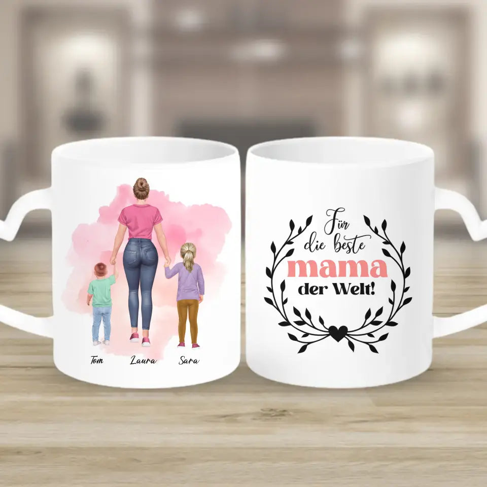 Mutter mit zwei Kindern - personalisiertes Geschenk - Herz Tassen