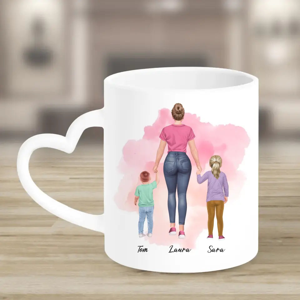 Mutter mit zwei Kindern - personalisiertes Geschenk - Herz Tassen