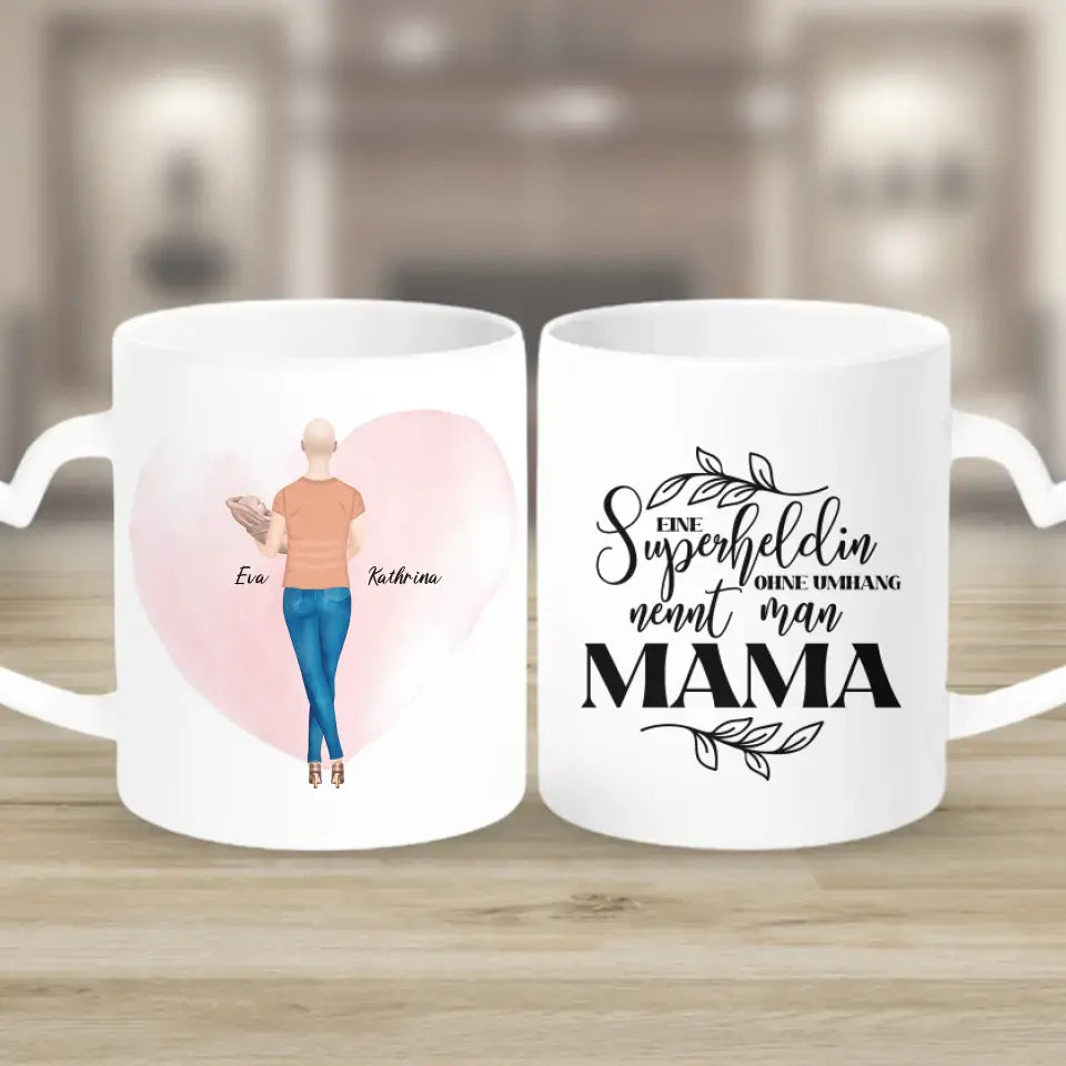 Personalisiertes Geschenk - Mama mit neugeborenem Baby - Herz Tassen