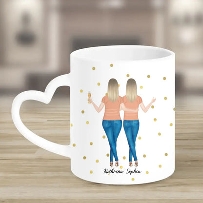 2 Freundinnen - Personalisiertes Geburtstagsgeschenk - Herz Tassen