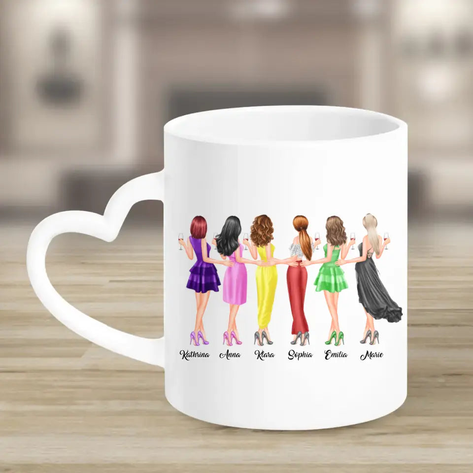 6 Freundinnen personalisiertes Partygeschenk - Tassen