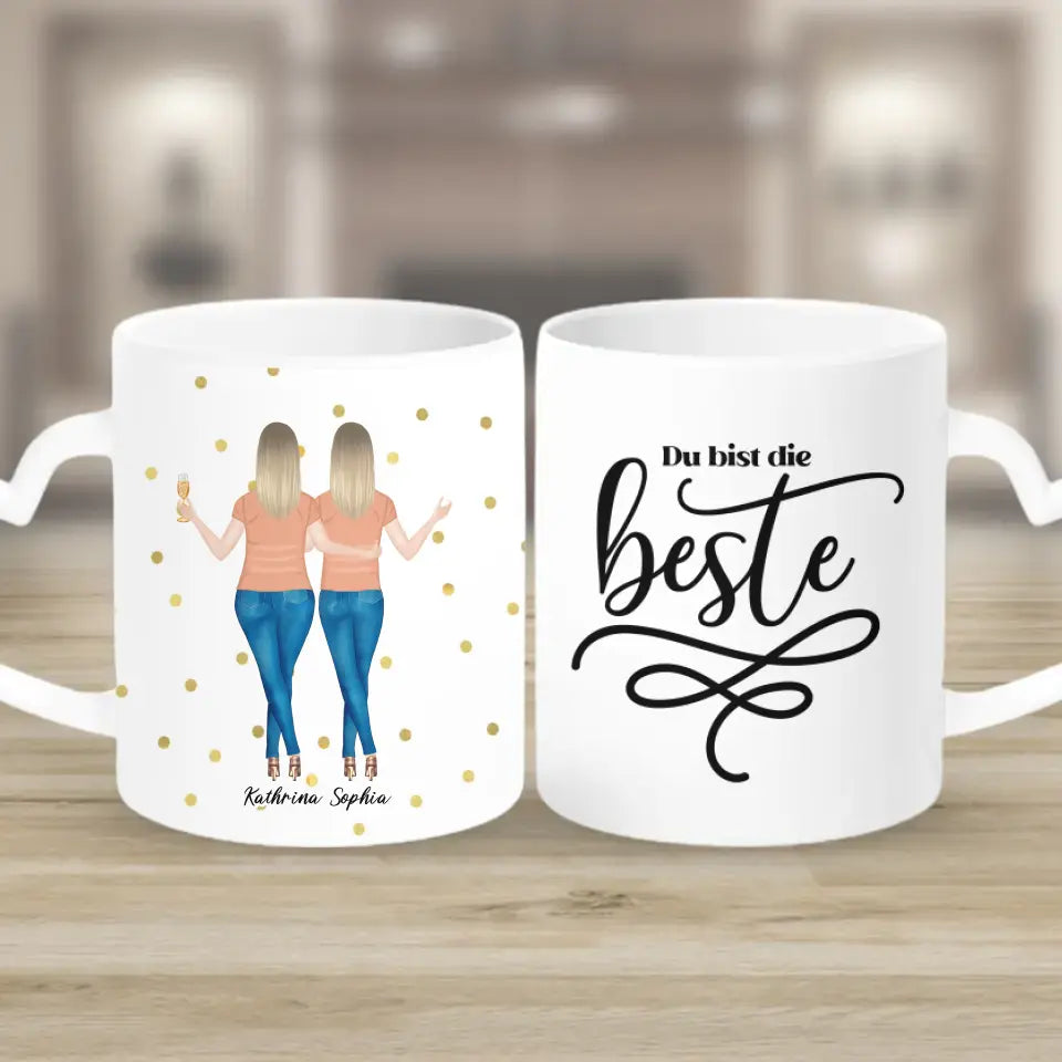 2 Freundinnen - Personalisiertes Geburtstagsgeschenk - Tassen